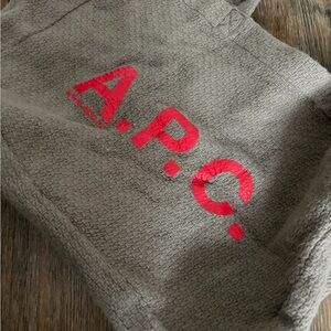 A.P.C. Taupe Tote with Vibrant Red Logo